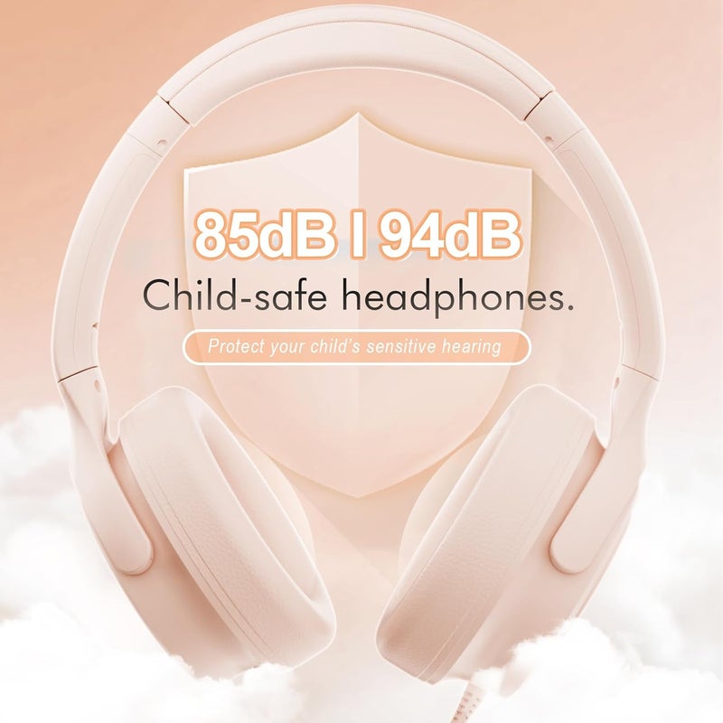 ADOOPE Kids Headphones with Cord-3.5mm Jack 85/94dB Safe Volume Control Built-in Microphone On-Ear Headphones for Kids/Teens/Girls/School/Travel/3.5mm Devices(Beige) - Image 2
